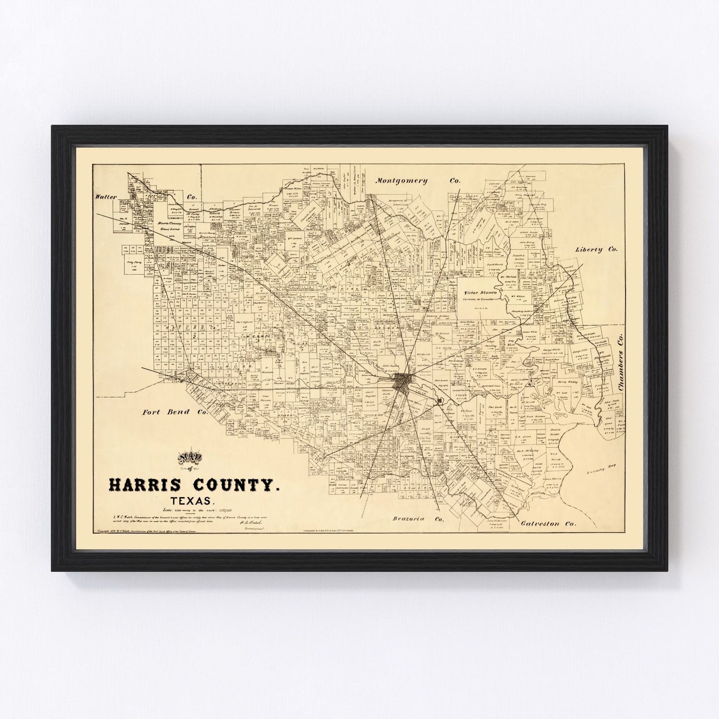 Vintage map of Harris County, Texas, 1879