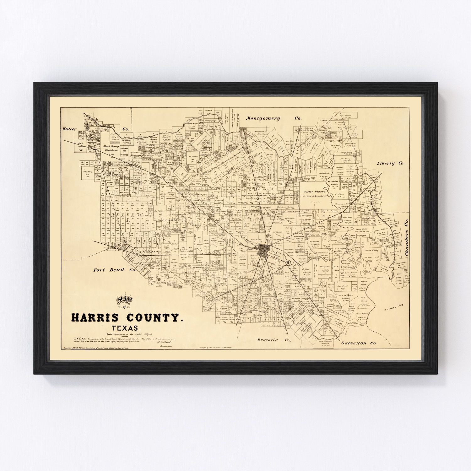 Vintage map of Harris County, Texas, 1879