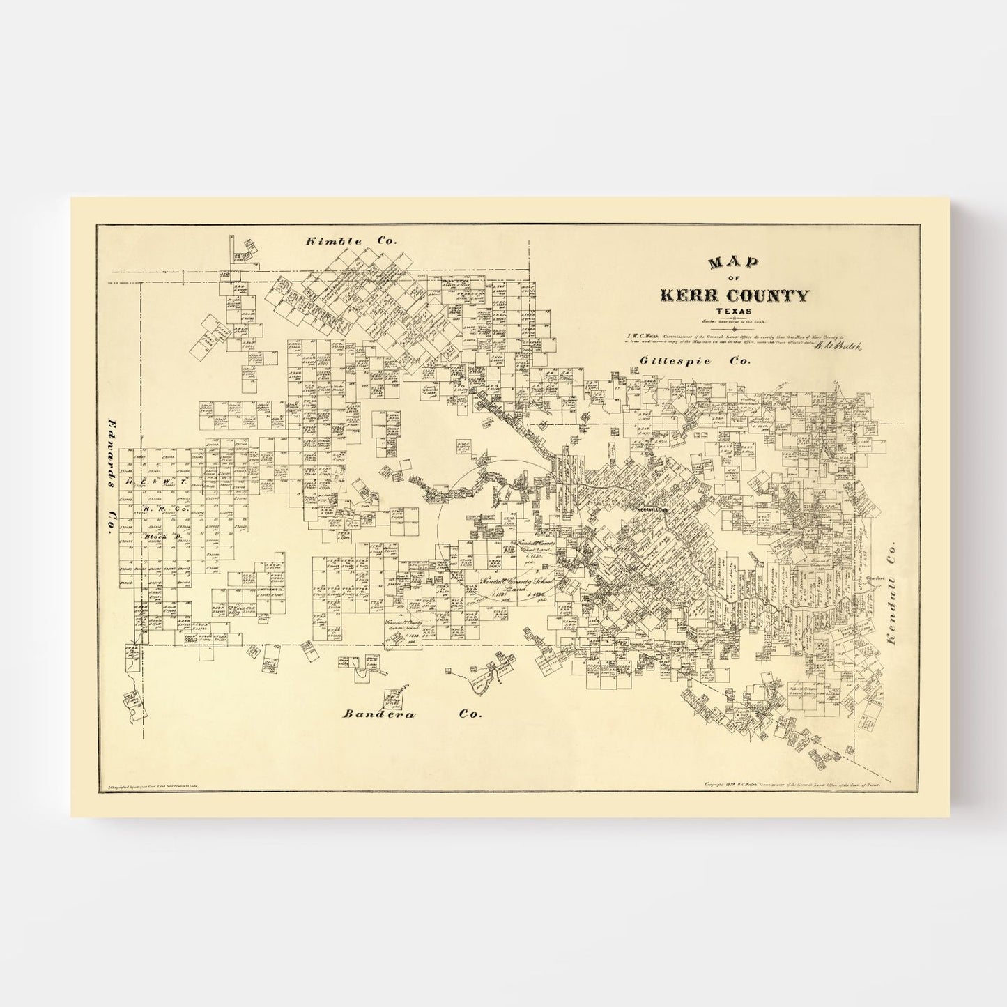 Vintage Map of Kerr County, Texas, 1879