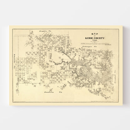 Vintage Map of Kerr County, Texas, 1879
