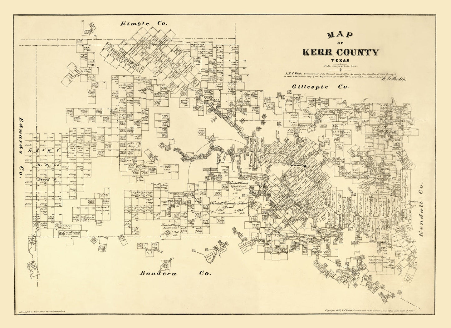 Vintage Map of Kerr County, Texas, 1879