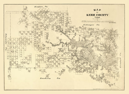 Vintage Map of Kerr County, Texas, 1879