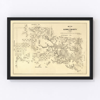 vintage map of Kerr County, Texas, frontier era, 1879
