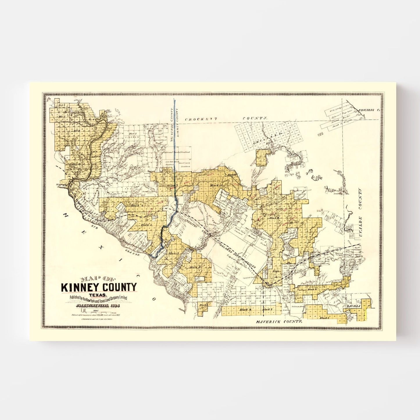Vintage Map of Kinney County, Texas, 1884