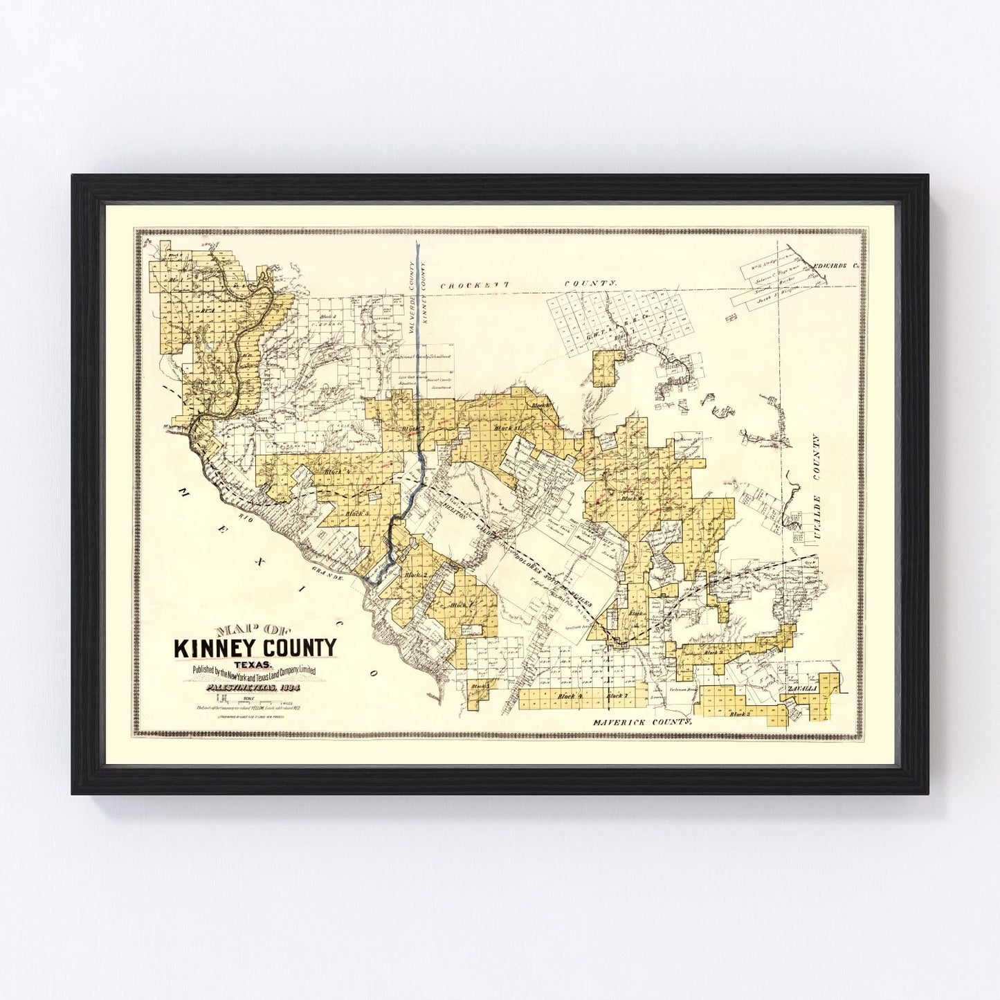 vintage map of Kinney County, Texas, 1884