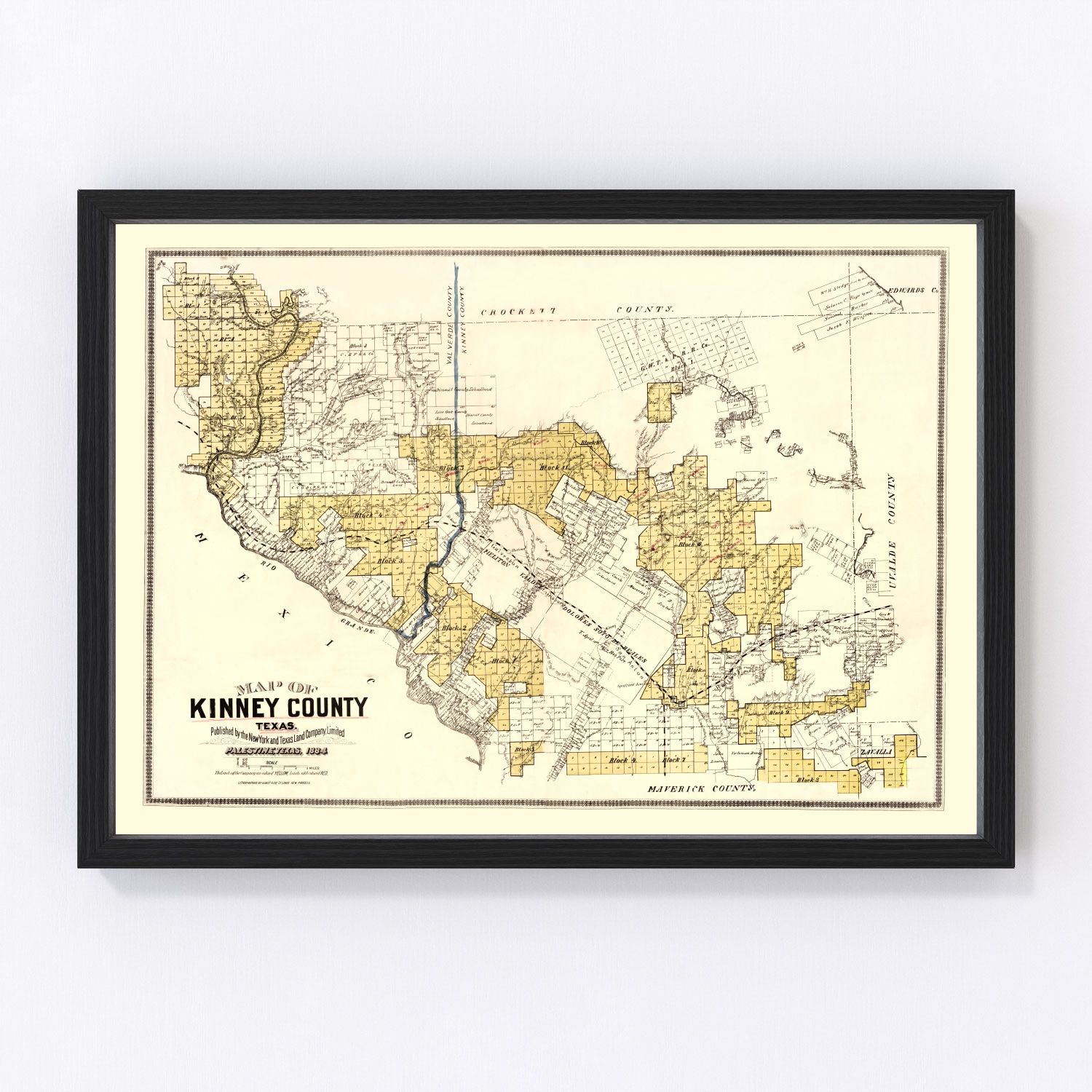 vintage map of Kinney County, Texas, 1884