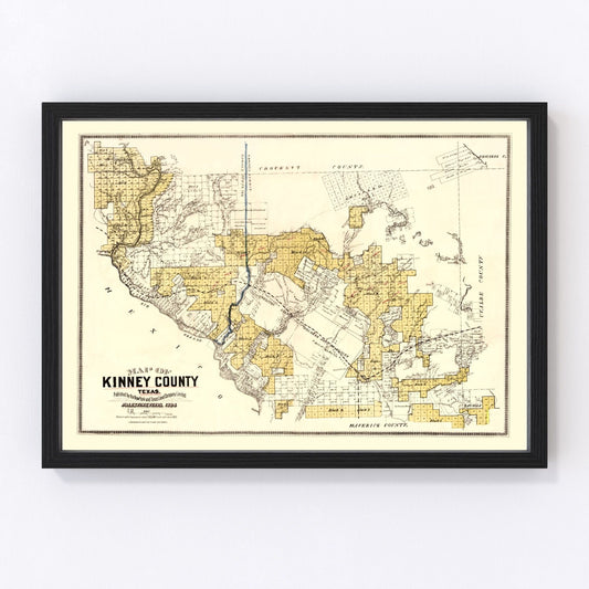 vintage map of Kinney County, Texas, 1884
