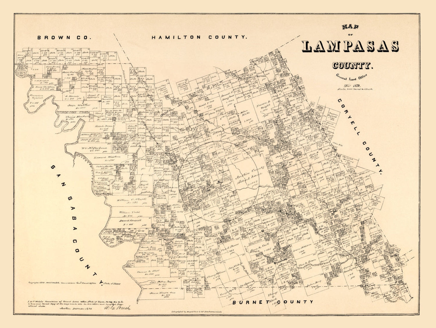 Vintage Map of Lampasas County, Texas, 1879
