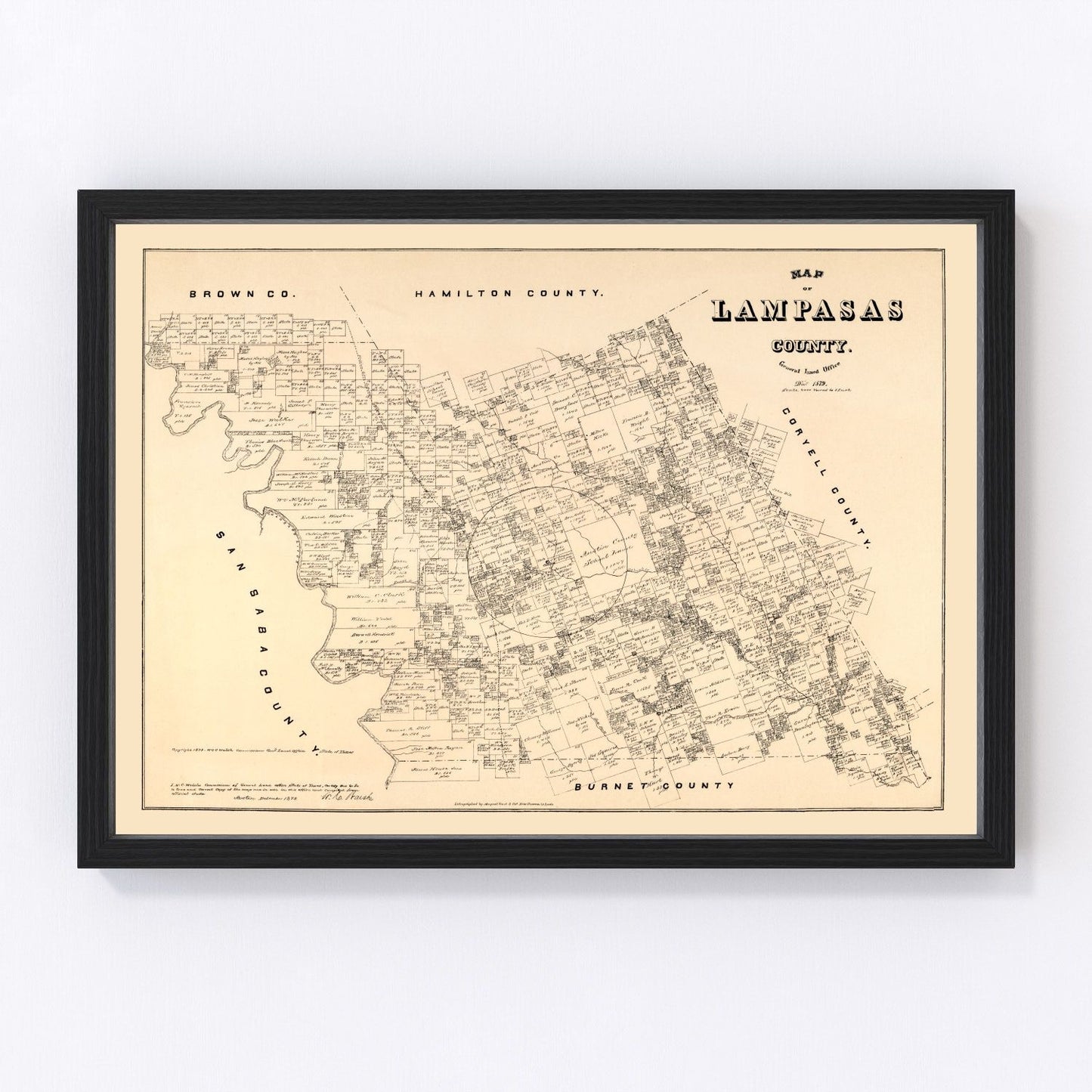 Vintage map of Lampasas County, Texas, 1879