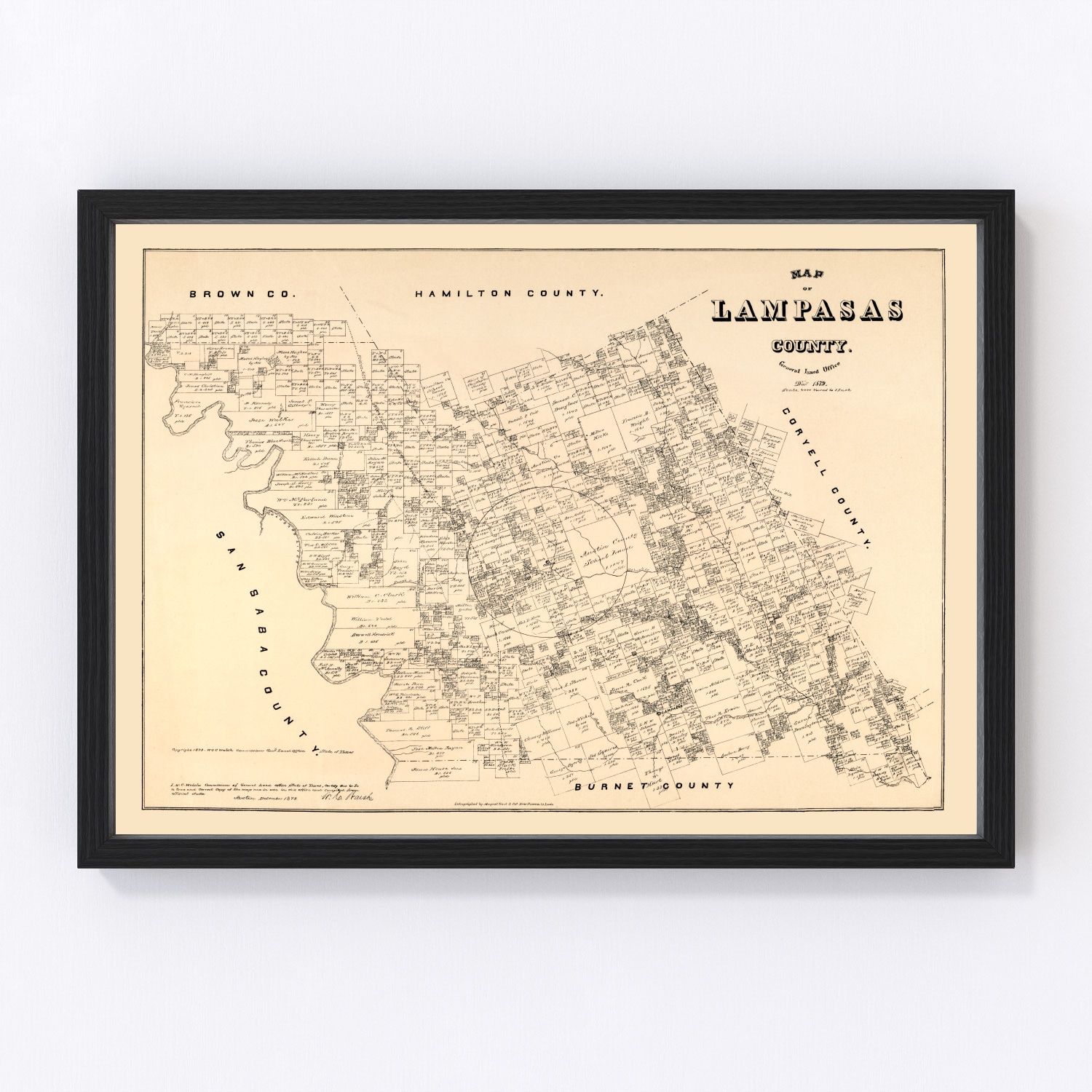 Vintage map of Lampasas County, Texas, 1879