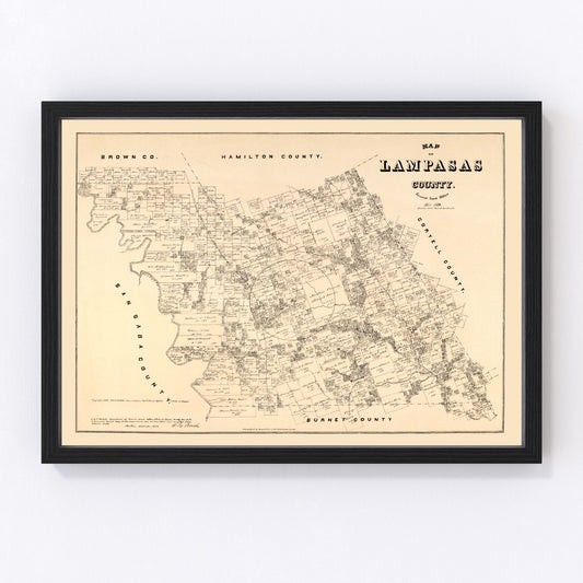 Vintage map of Lampasas County, Texas, 1879