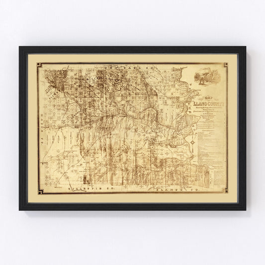 vintage map of Llano County, Texas, 1875