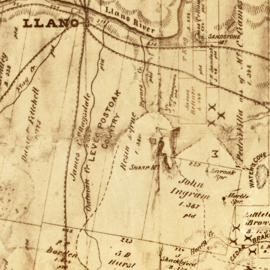 Vintage Map of Llano County, Texas, 1875