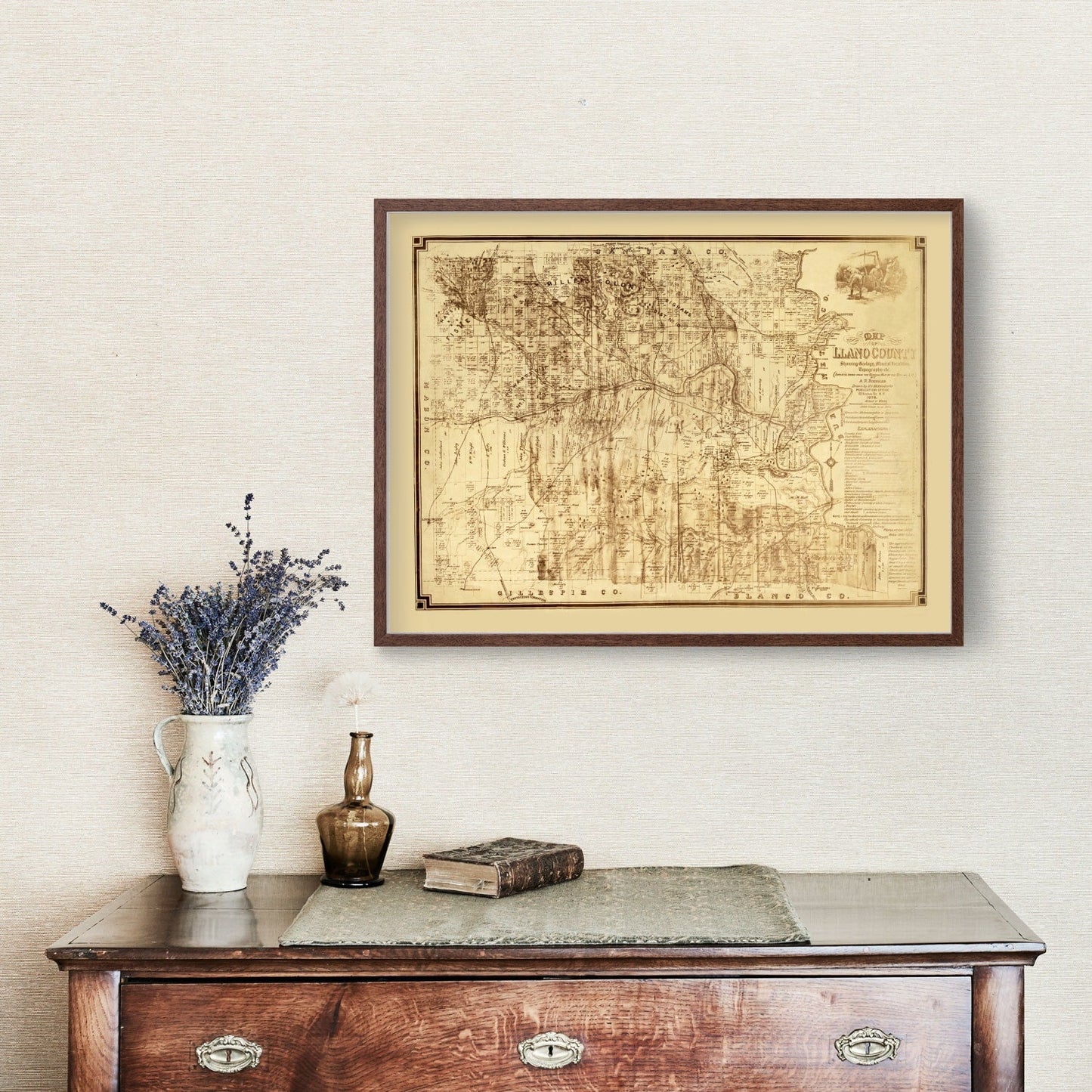 Vintage Map of Llano County, Texas, 1875
