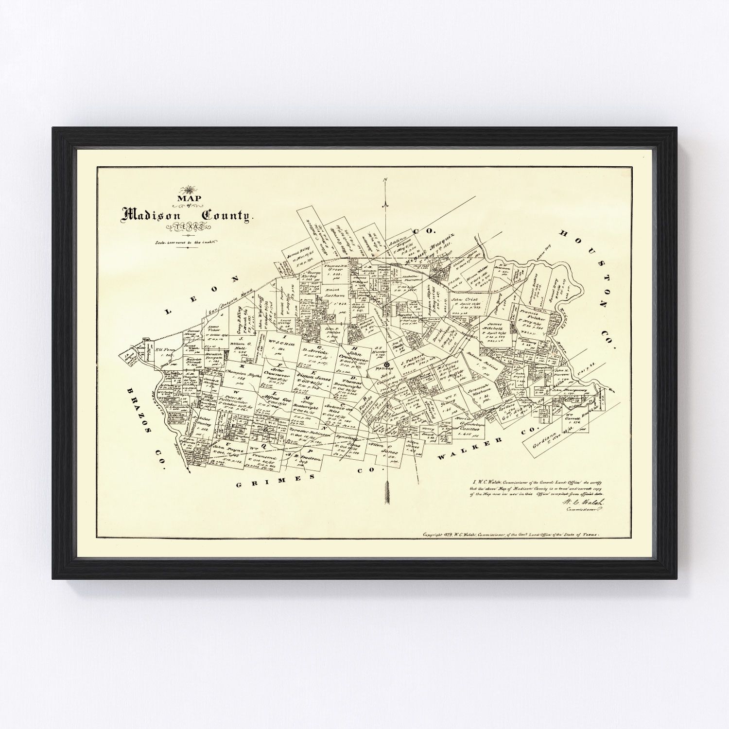 Vintage map of Madison County, Texas, 1879