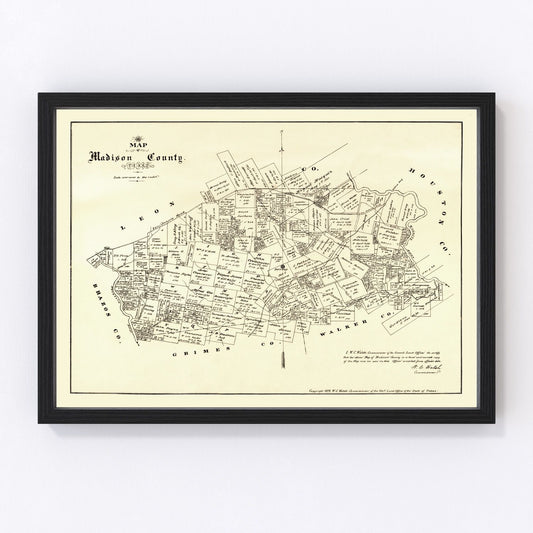 Vintage map of Madison County, Texas, 1879