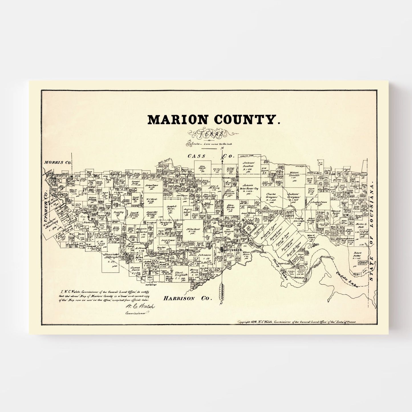 Vintage Map of Marion County, Texas, 1879