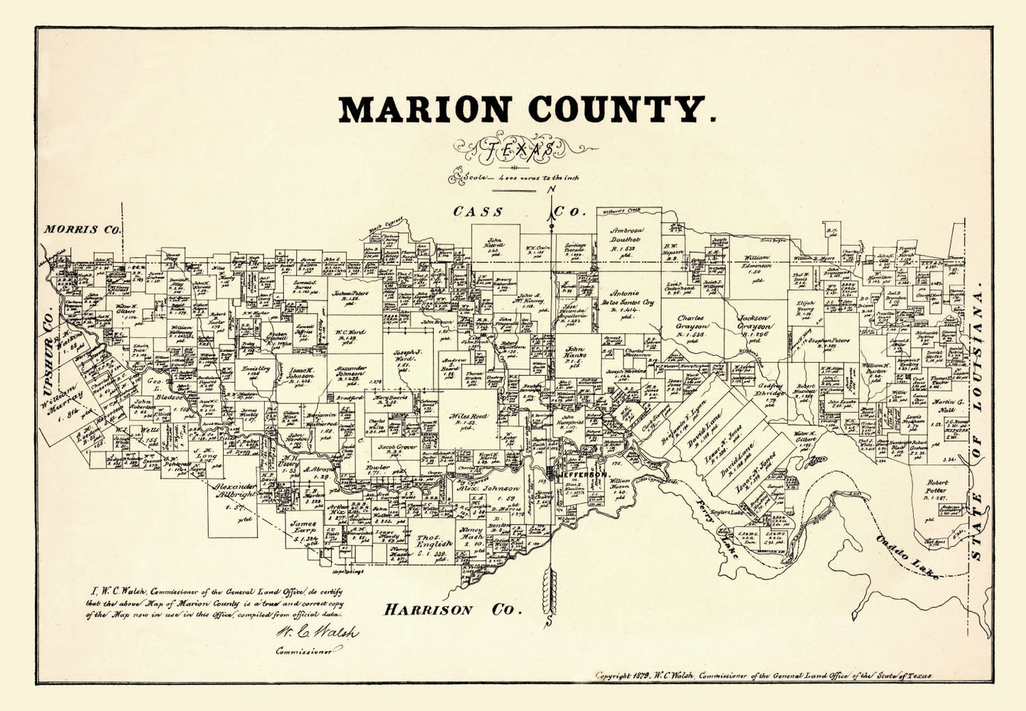 Vintage Map of Marion County, Texas, 1879