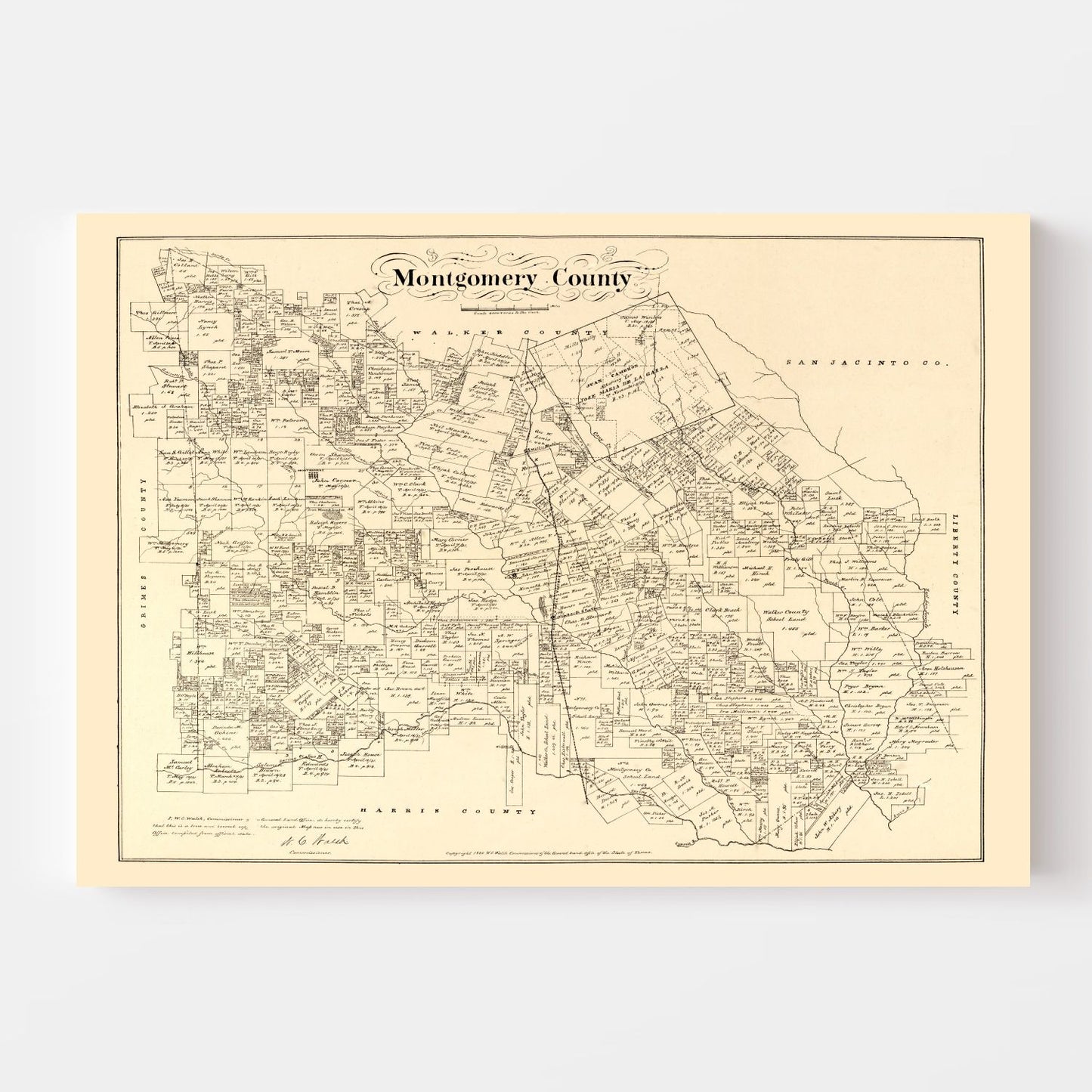 Vintage Map of Montgomery County, Texas, 1880