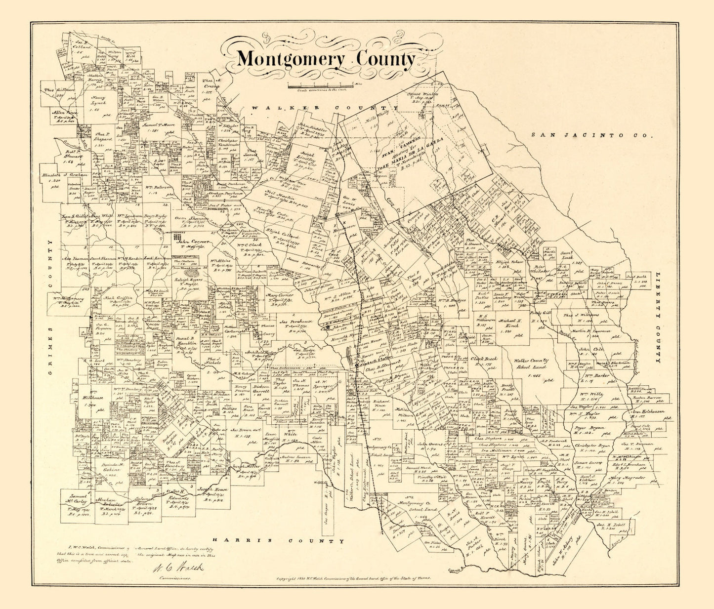 Vintage Map of Montgomery County, Texas, 1880