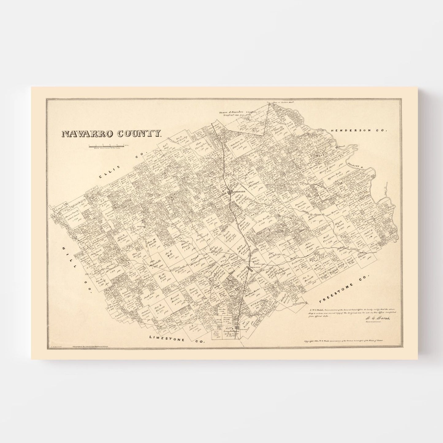 Vintage Map of Navarro County, Texas, 1880