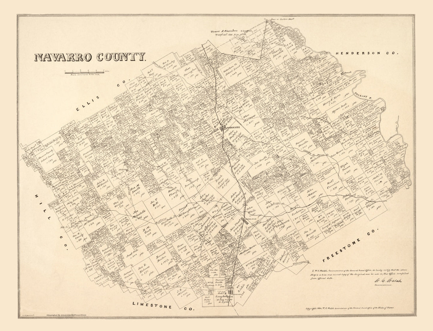 Vintage Map of Navarro County, Texas, 1880