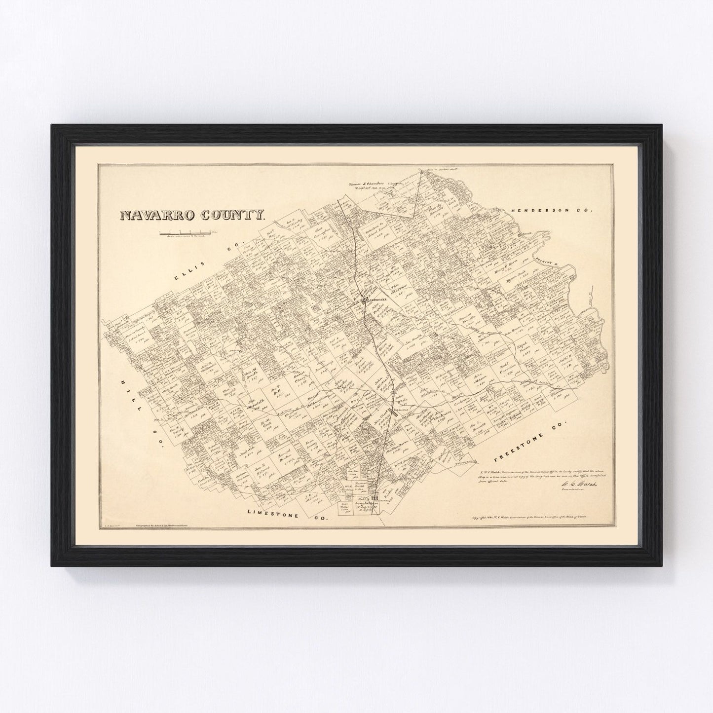 Vintage map of Navarro County, Texas, 1880