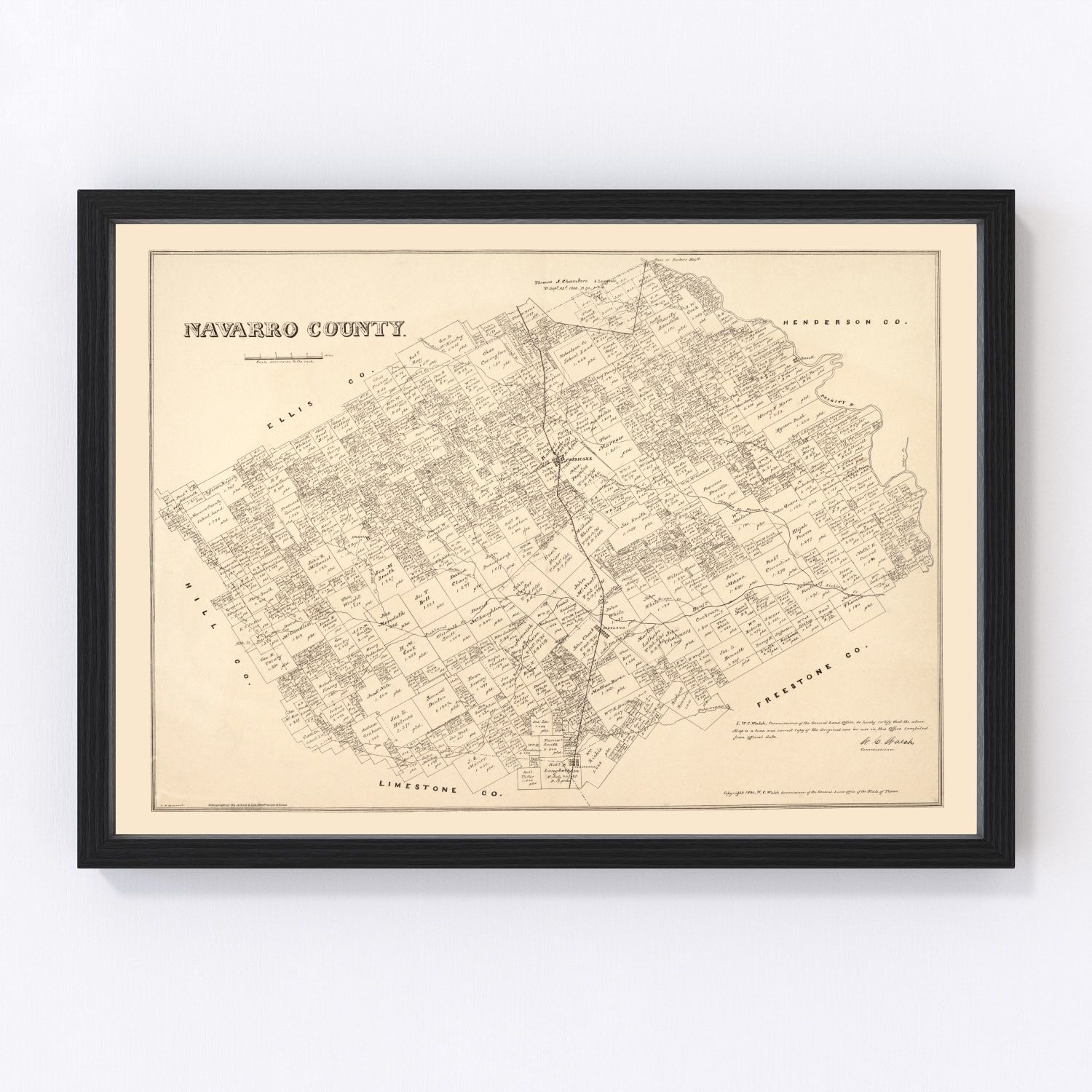Vintage map of Navarro County, Texas, 1880