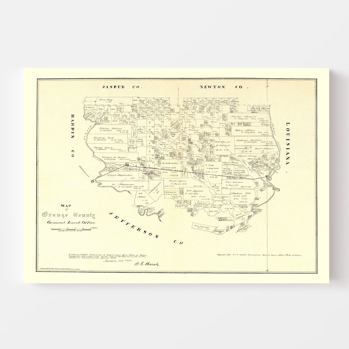 Vintage Map of Orange County, Texas, 1880 II