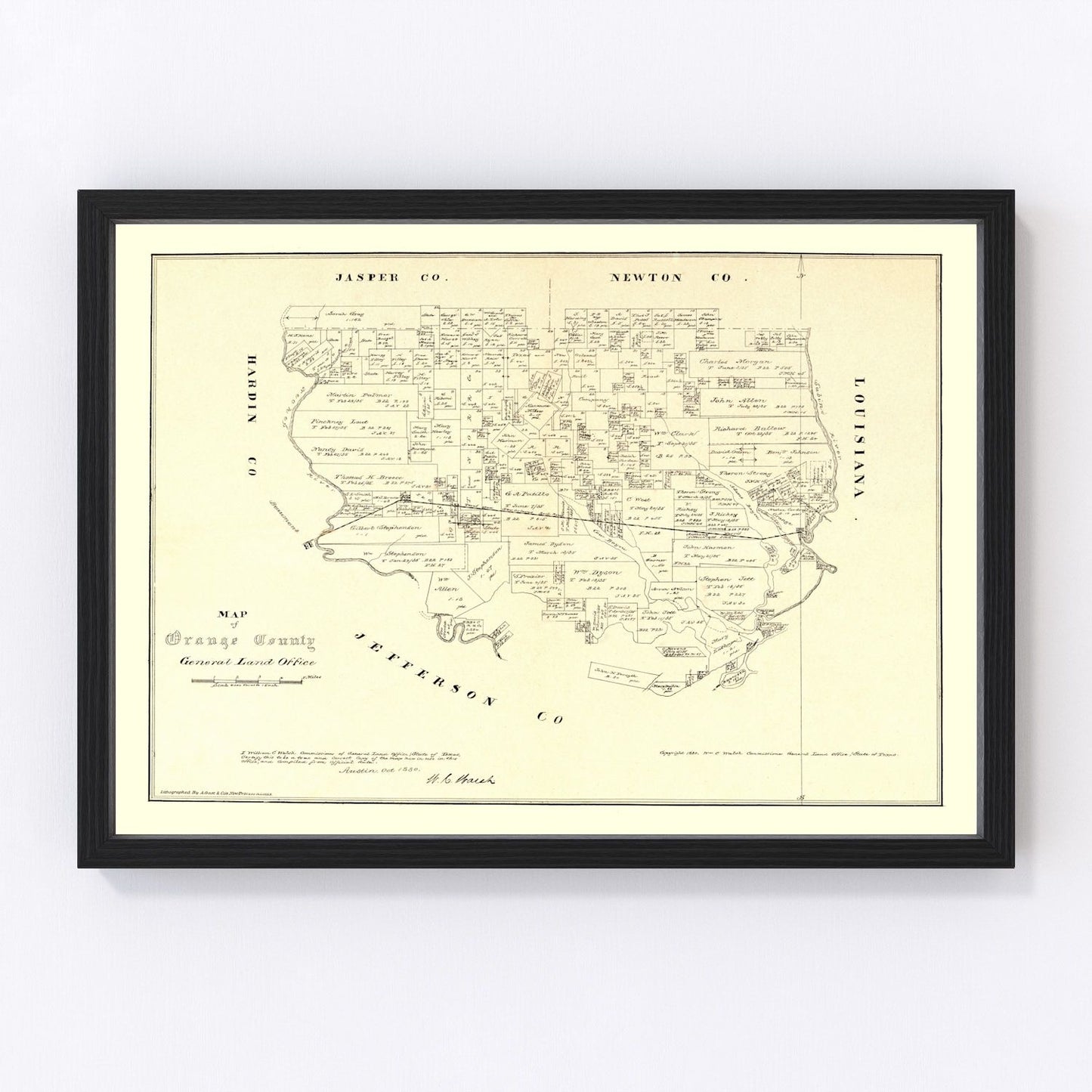 Vintage map of Orange County, Texas, 1880