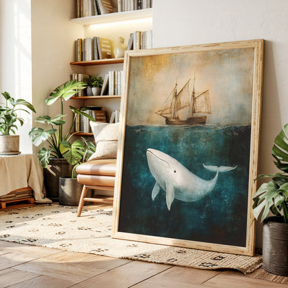 Whale Beneath the Tall Ship - Vintage Seascape Art