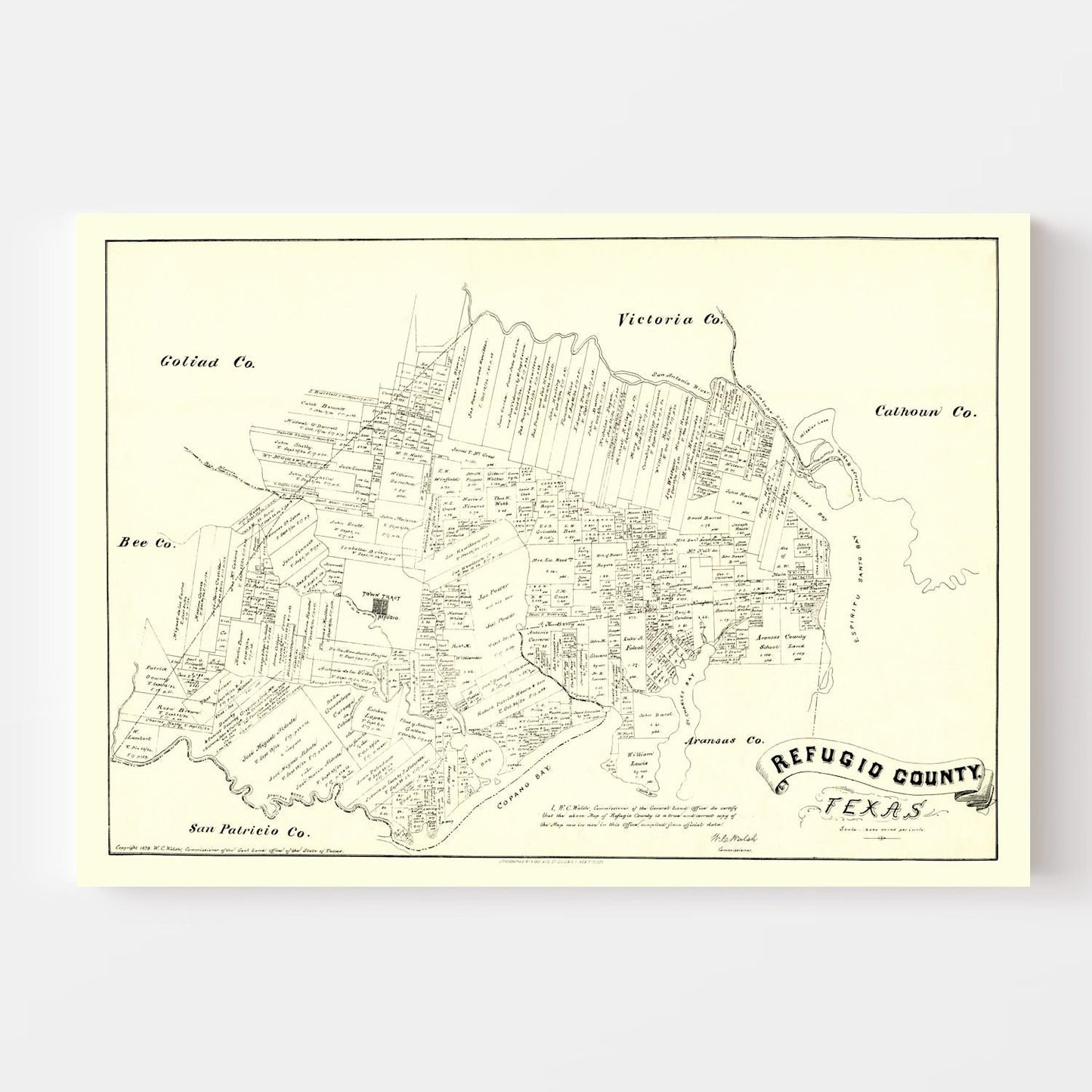 Vintage Map of Refugio County, Texas, 1879
