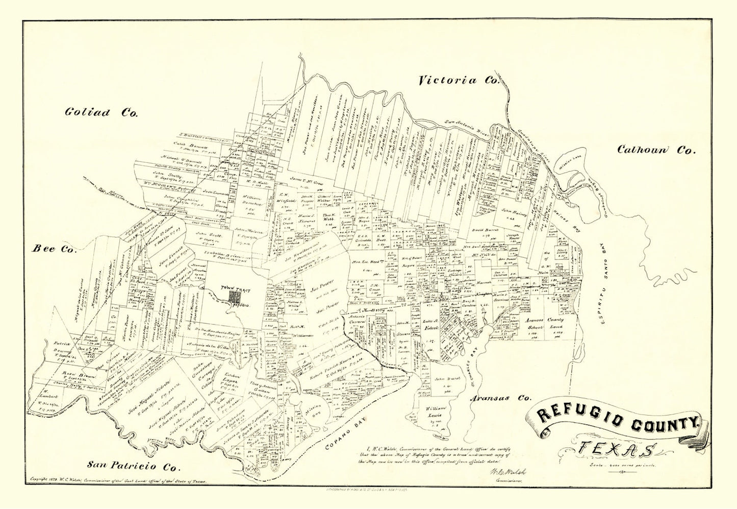 Vintage Map of Refugio County, Texas, 1879