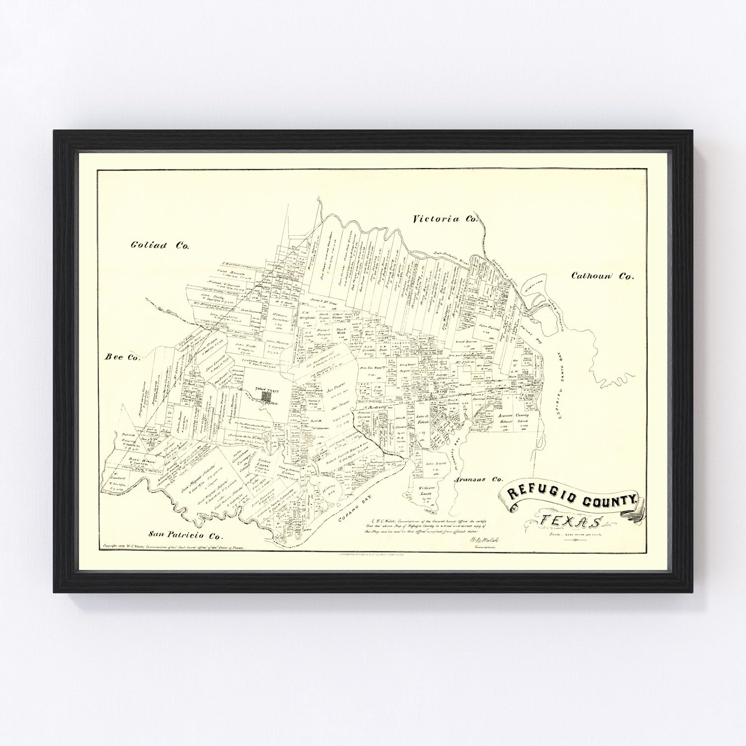 Vintage map of Refugio County, Texas, 1879