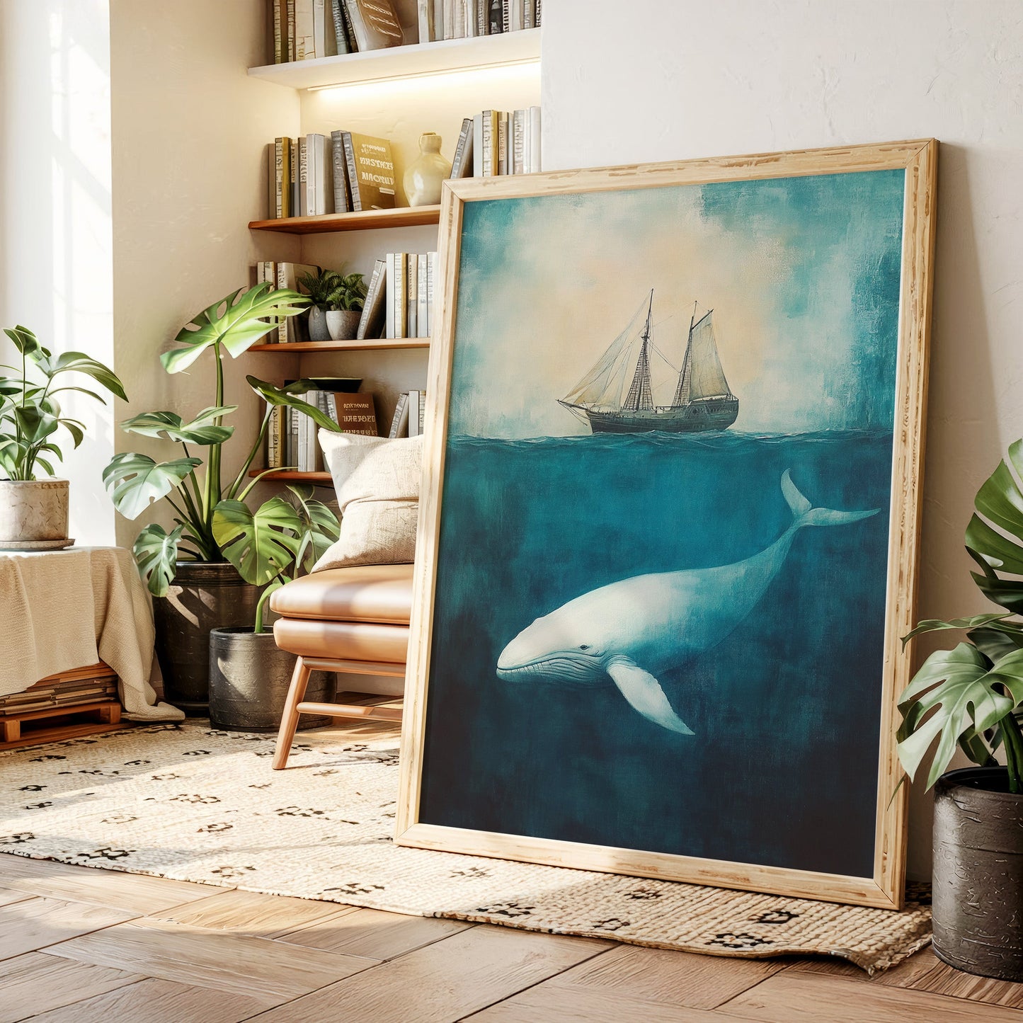 Deep Blue Silence and the Whale - Nautical Seascape Art