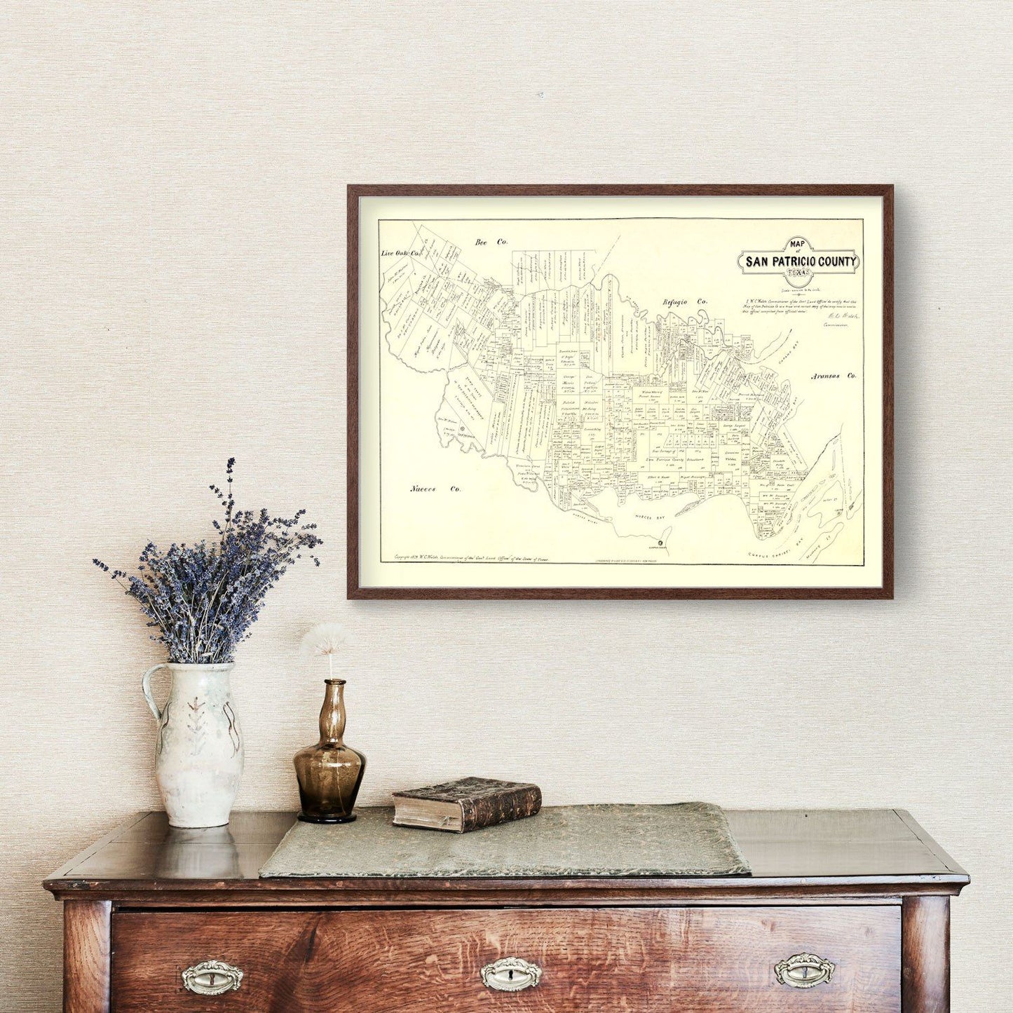 Vintage Map of San Patricio County, Texas, 1879
