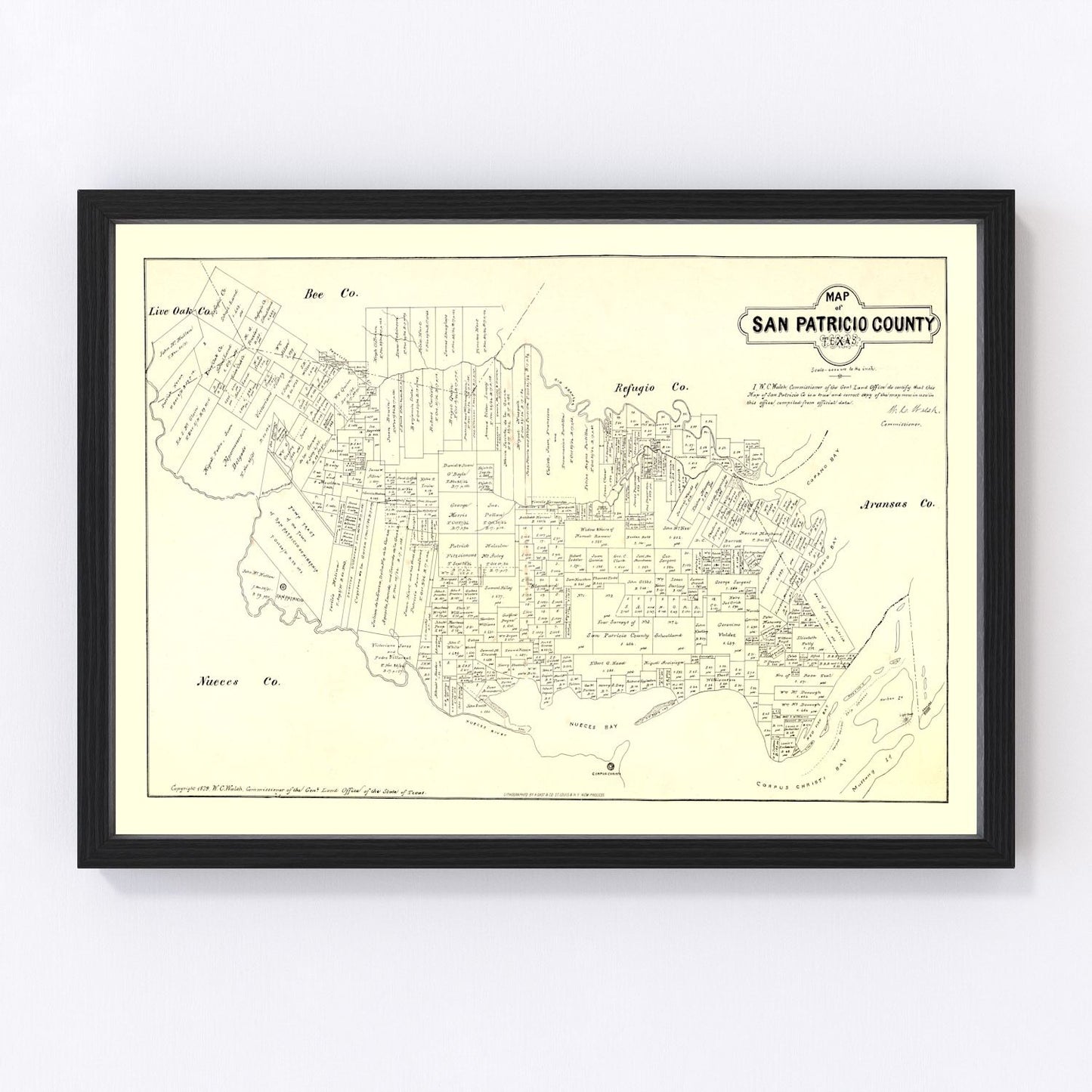 Vintage map of San Patricio County, Texas, 1879