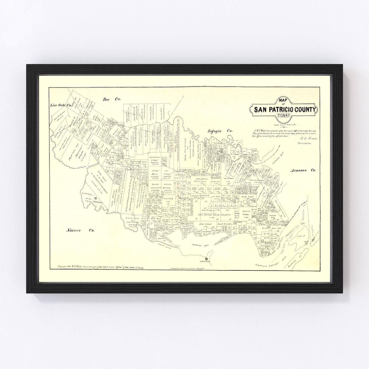 Vintage map of San Patricio County, Texas, 1879
