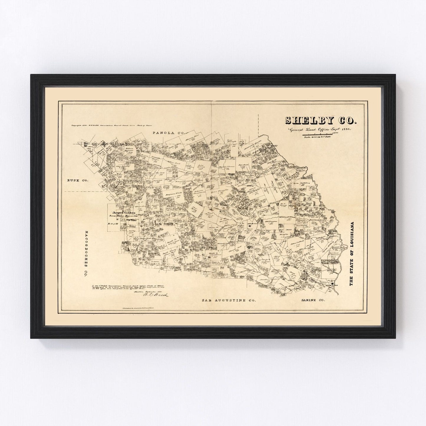 vintage map of Shelby County, Texas, 1879