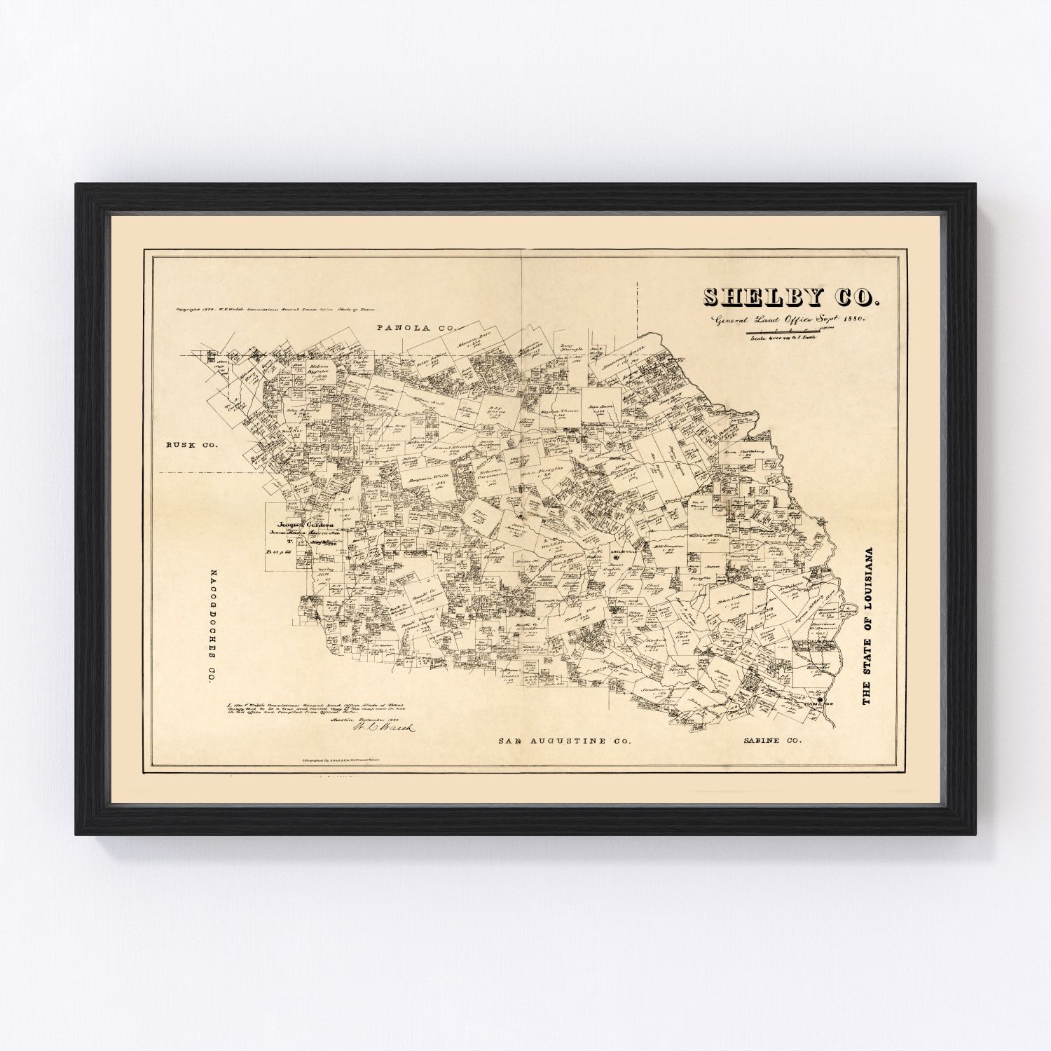 vintage map of Shelby County, Texas, 1879