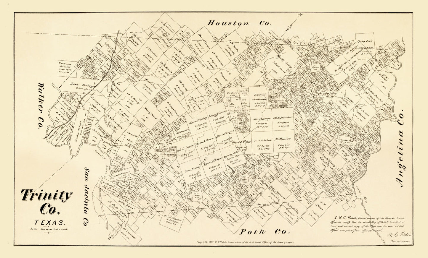 Vintage Map of Trinity County, Texas, 1879