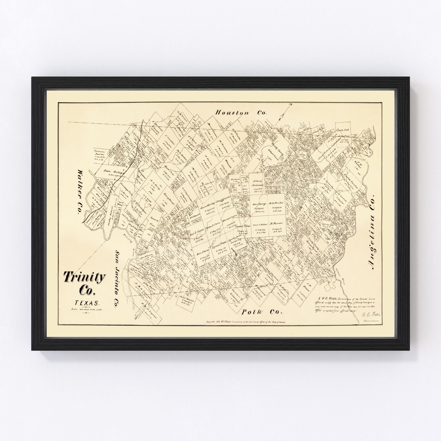 vintage map of Trinity County, Texas, 1879