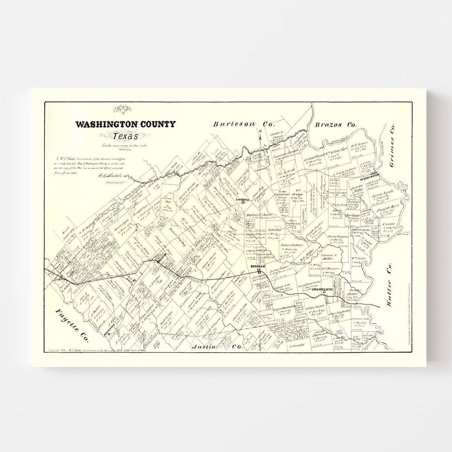 Vintage Map of Washington County, Texas 1879