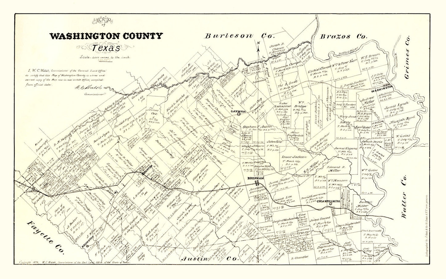Vintage Map of Washington County, Texas 1879