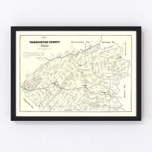 Vintage map of Washington County, Texas, 1879 - Brenham restored cartographic print