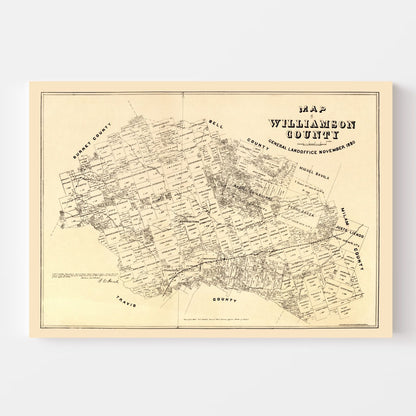 Vintage Map of Williamson County, Texas, 1880
