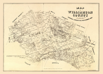 Vintage Map of Williamson County, Texas, 1880