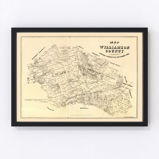 Vintage map of Williamson County, Texas, 1880, frontier era restored
