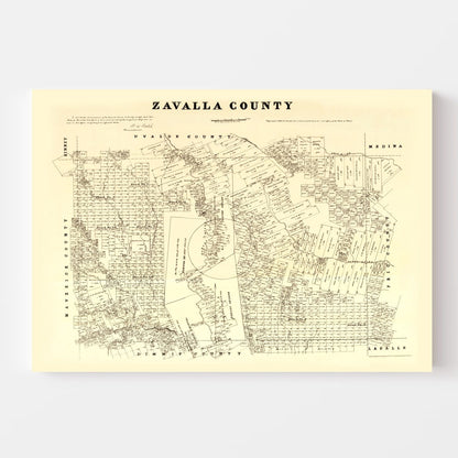 Vintage Map of Zavalla County, Texas, 1879
