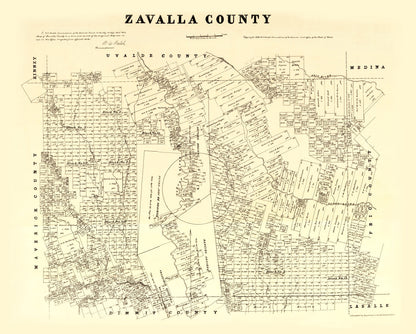 Vintage Map of Zavalla County, Texas, 1879